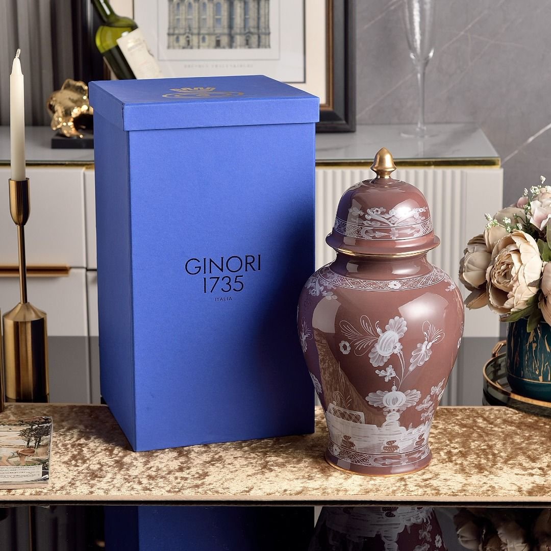 Ginori 1735 orient Italian Large Potiche Vase in Porcelain with lid